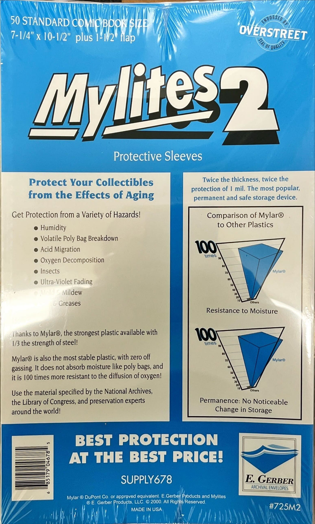 50 Standard Comic Book Size Mylites Sleeves (7.25x10.5)